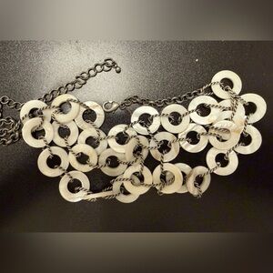 Vintage Premier Designs White Silver Oval Link Statement Chain Necklace Signed